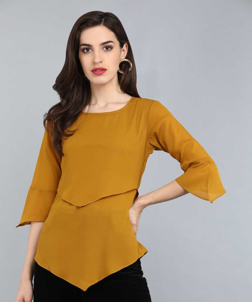 Mustard Yellow Asymmetrical Layered Top