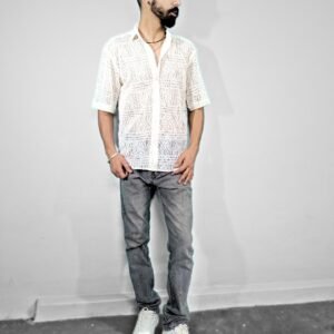 Trapout Men's Geometric Print Casual White Shirt