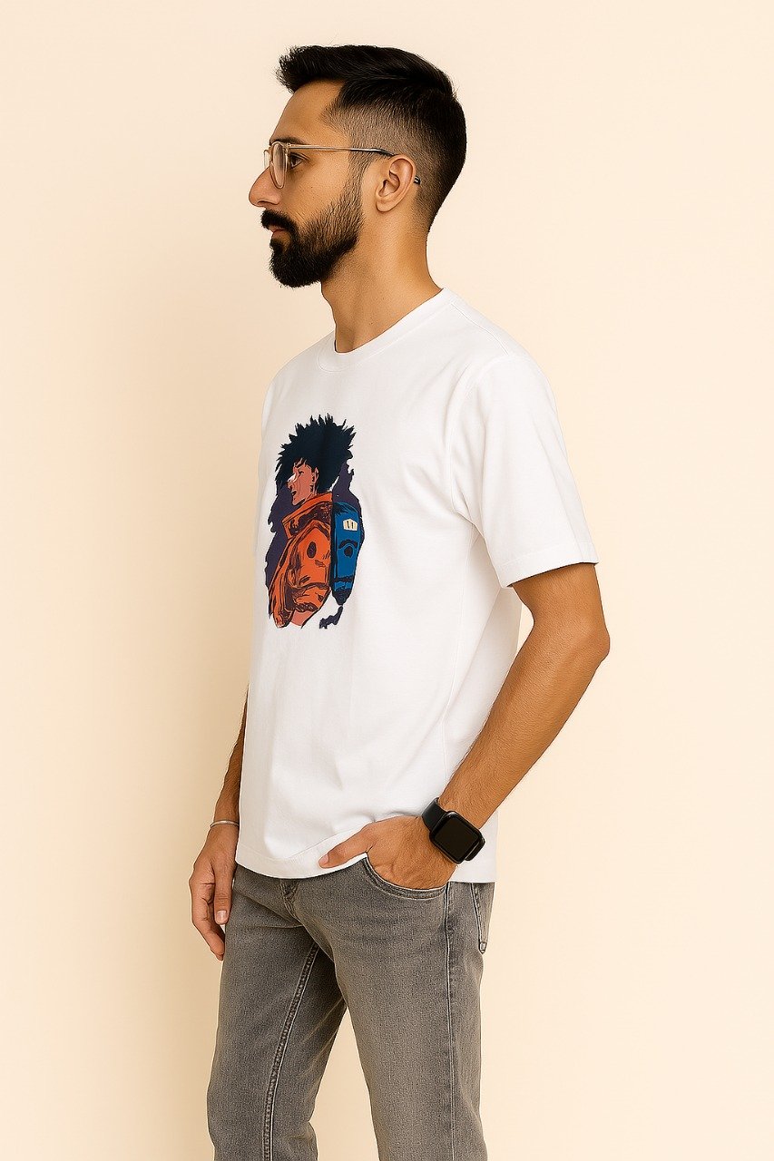 Trapout Cartoon Men Round Neck White T-Shirt - Image 2