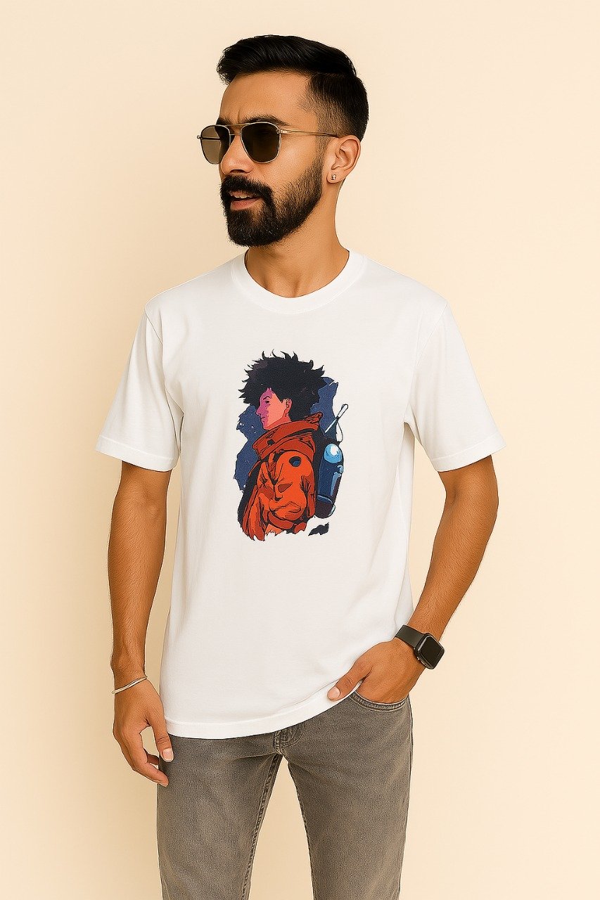 Trapout Cartoon Men Round Neck White T-Shirt - Image 3