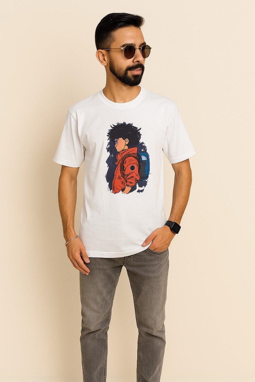 Trapout Cartoon Men Round Neck White T-Shirt