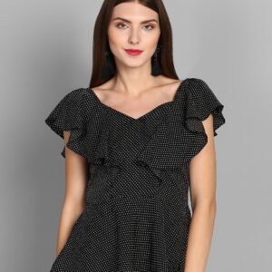 Premium Black Polka Dot Top with Statement Ruffle Sleeves - Vintage-Inspired Elegance