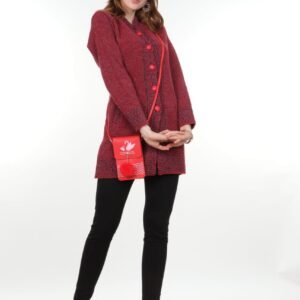 Women's Burgundy Knit Cardigan - Long Sleeve Button-Up Sweater with Decorative Pattern