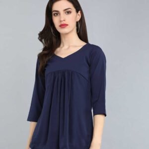 Elegant Navy Empire Waist Top with V-Neck
