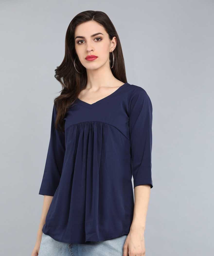 Elegant Navy Empire Waist Top with V-Neck