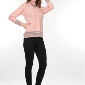 Embrace Feminine Charm with Our Delightful Heart Motif Cardigan