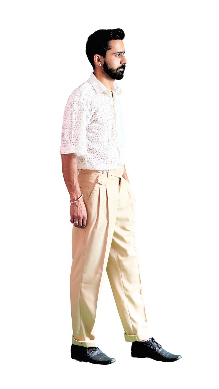 Trapout Men's Straight Fit Beige Formal Trousers - Premium Tailored Pleated Dress Pants - Image 2