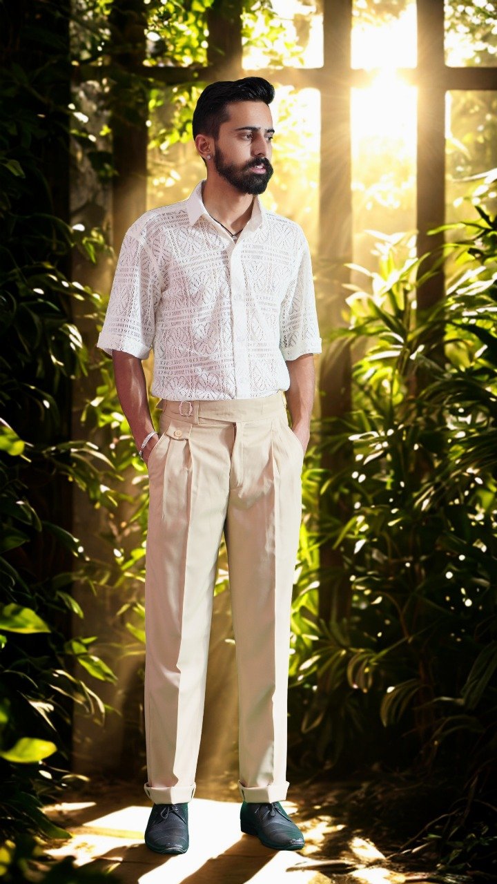 Trapout Men's Straight Fit Beige Formal Trousers - Premium Tailored Pleated Dress Pants