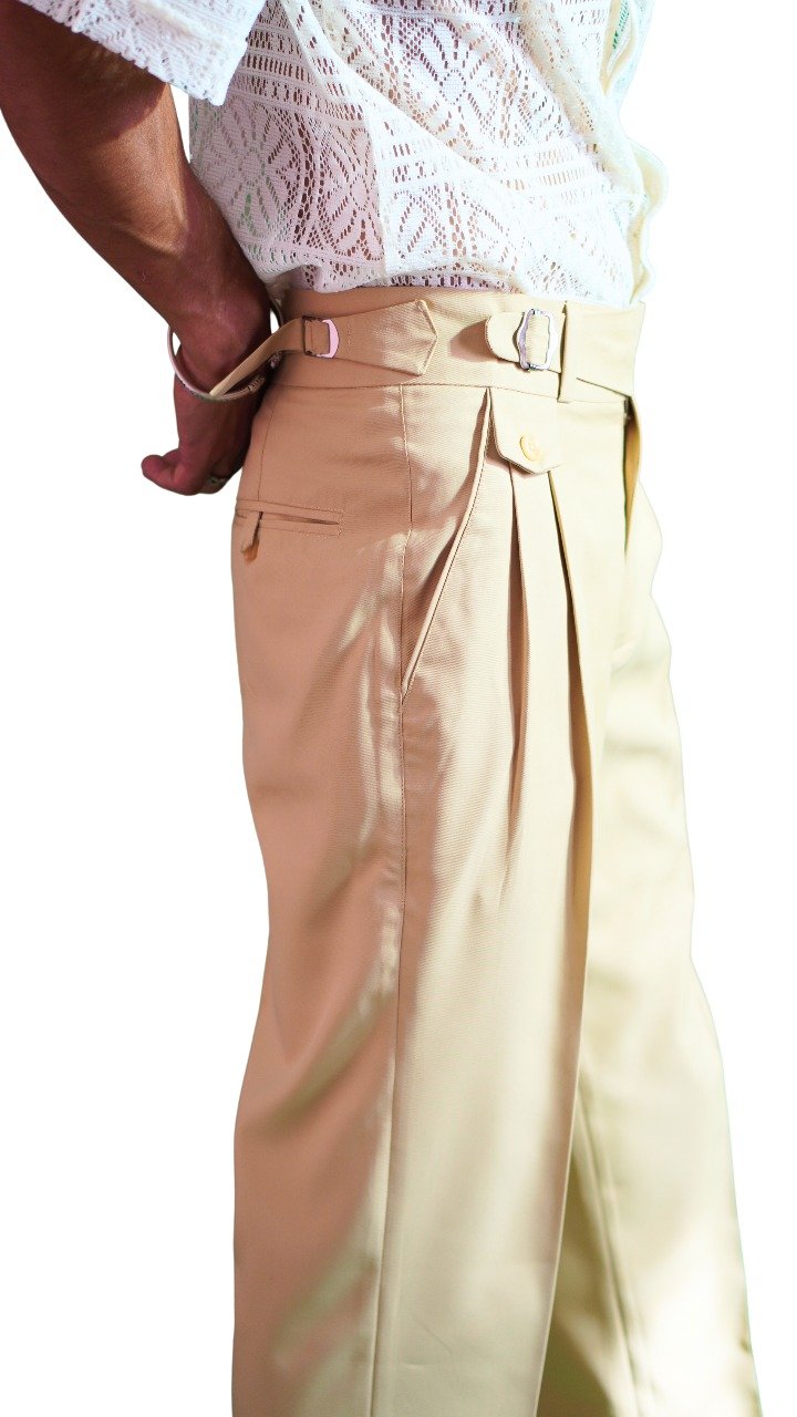 Trapout Men's Straight Fit Beige Formal Trousers - Premium Tailored Pleated Dress Pants - Image 4