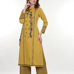 Mustard Yellow Embroidered Kurti Set with Palazzo Pants