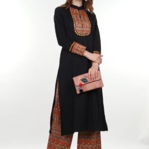 Women's Black Embroidered Kurti with Palazzo Set - Designer Ethnic Wear Ensemble