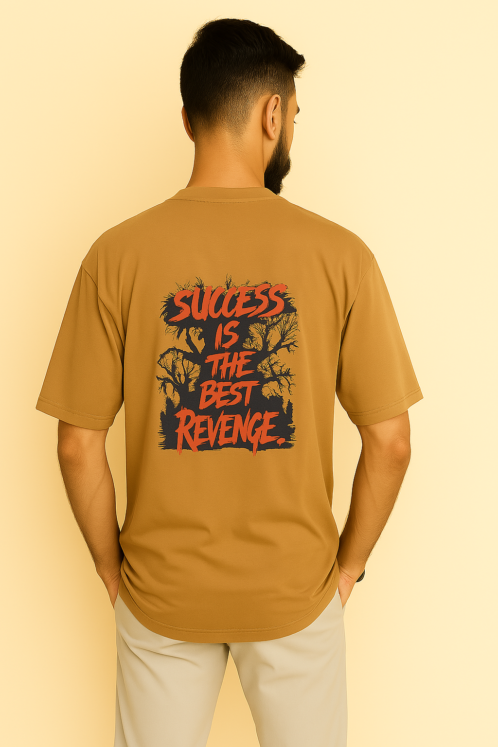 Trapout Men's Yellow Pure Cotton Printed T-Shirt - Geometric Design Round Neck Casual Wear - Image 3