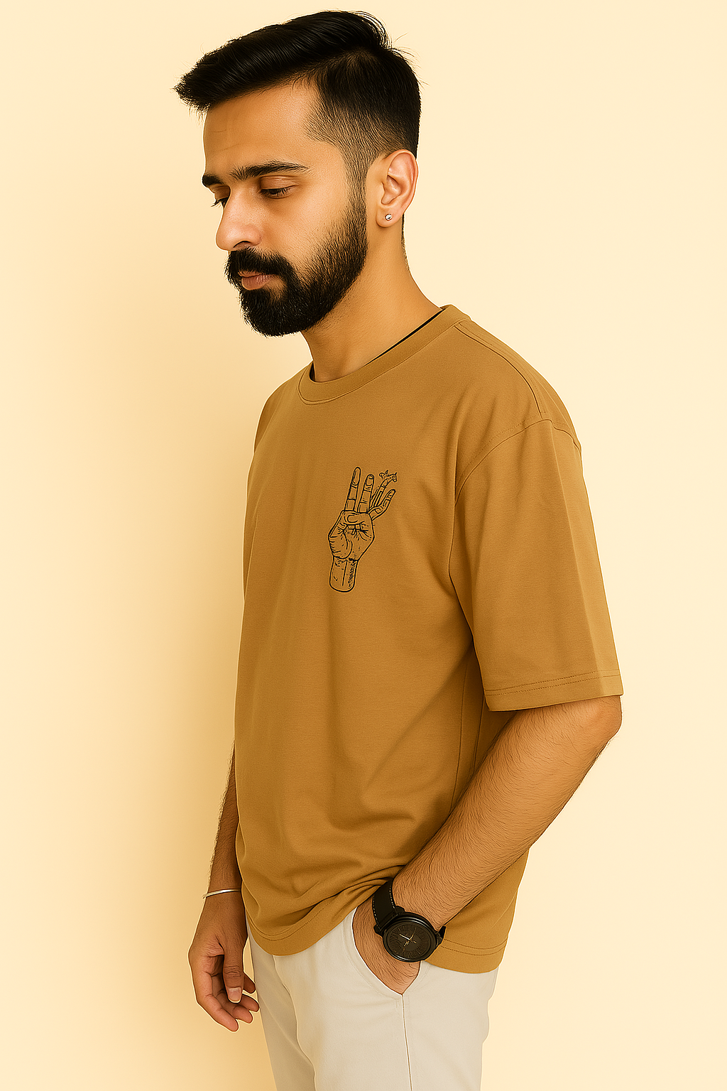 Trapout Men's Yellow Pure Cotton Printed T-Shirt - Geometric Design Round Neck Casual Wear - Image 4