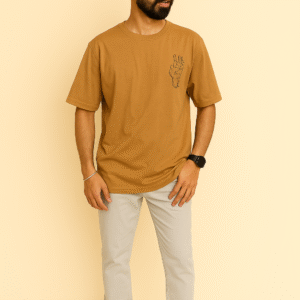 Trapout Men's Yellow Pure Cotton Printed T-Shirt - Geometric Design Round Neck Casual Wear